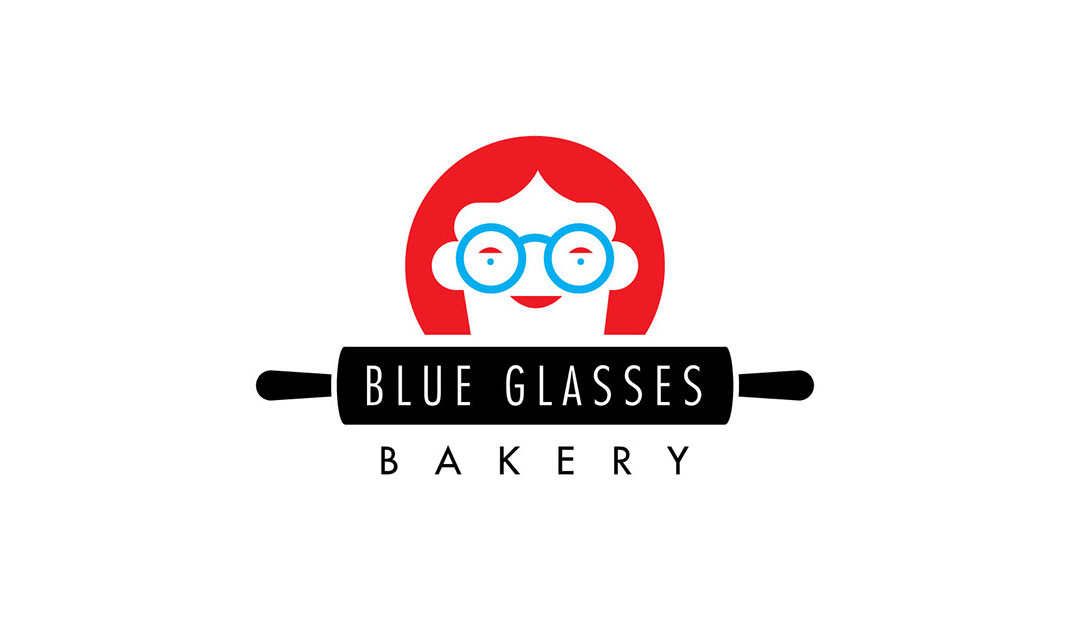 蓝色眼镜面包店品牌Logo设计