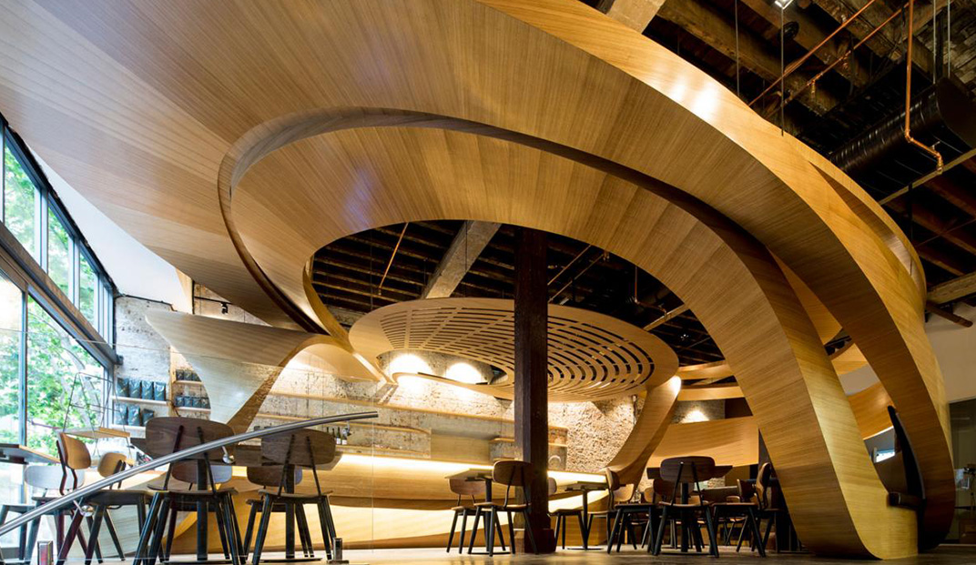弯曲的木材几何餐厅设计 ｜Enterprojects