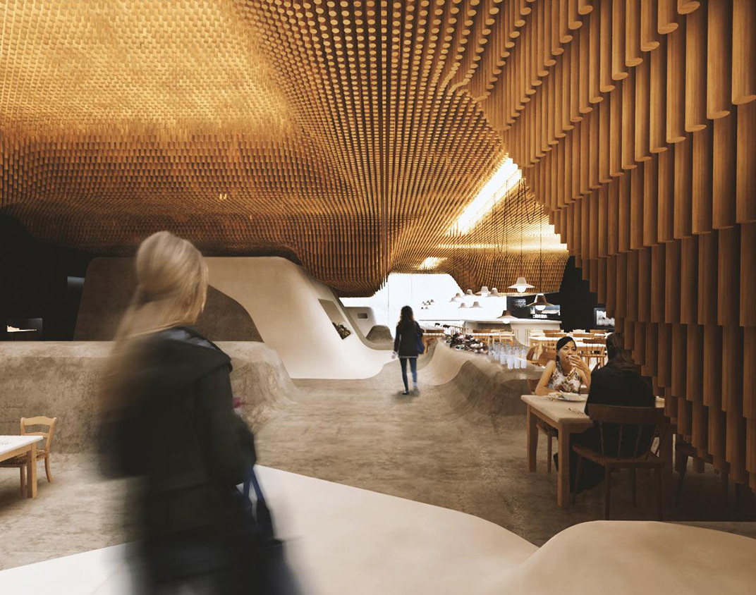 一家位于纽约市中心的希腊Deli餐厅 纽约 酒吧 木材 点状 阵列空间 餐厅LOGO VI设计 空间设计 视觉餐饮