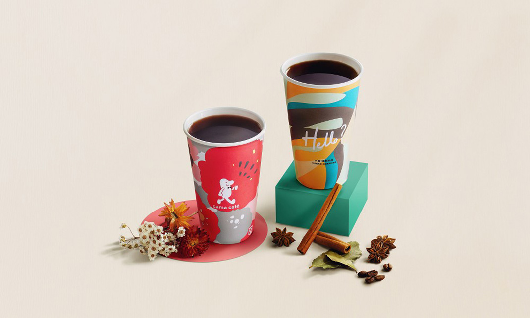 cama café咖啡风味标语杯 台湾 咖啡馆 CAMA 插画 吉祥物 logo设计 vi设计 空间设计 视觉餐饮