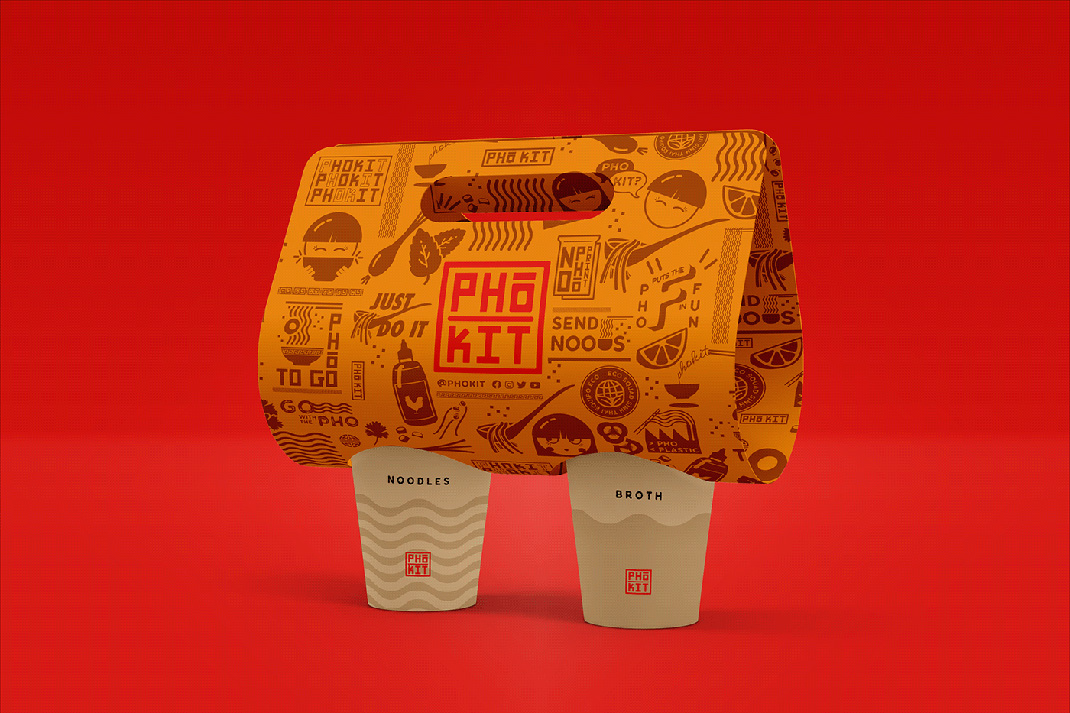 快餐品牌餐厅Pho-vi设计 美国 快餐 插画 插图 外卖 包装 筷子 logo设计 vi设计 空间设计 视觉餐饮