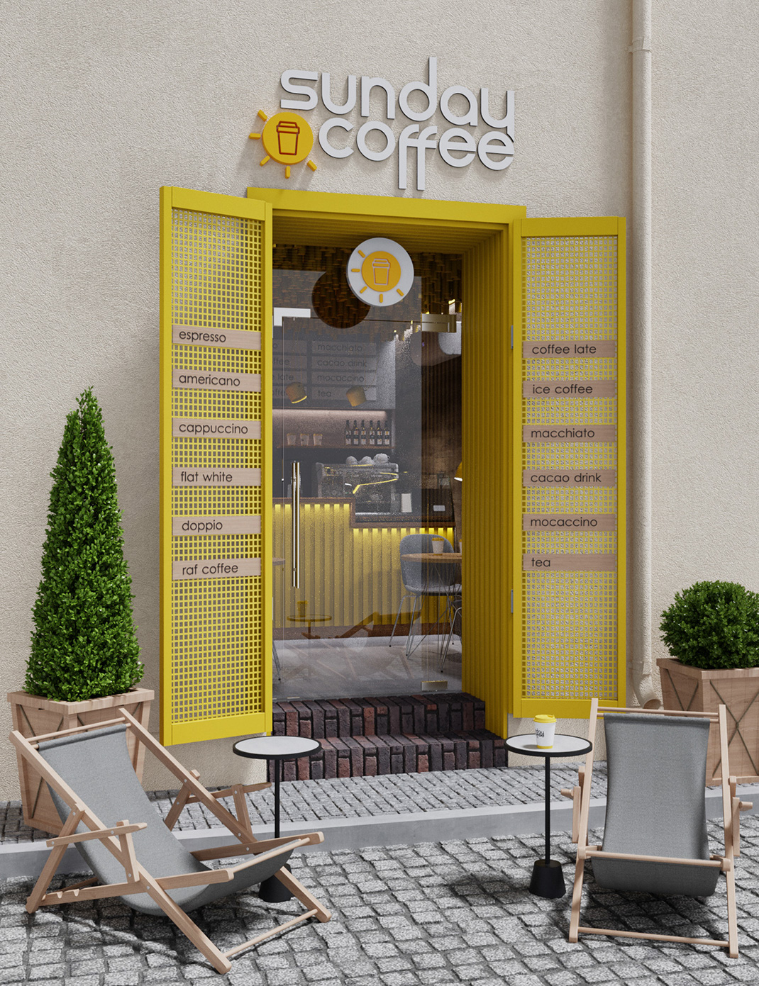 星期日咖啡馆 乌克兰 咖啡馆 黄色 logo设计 vi设计 空间设计