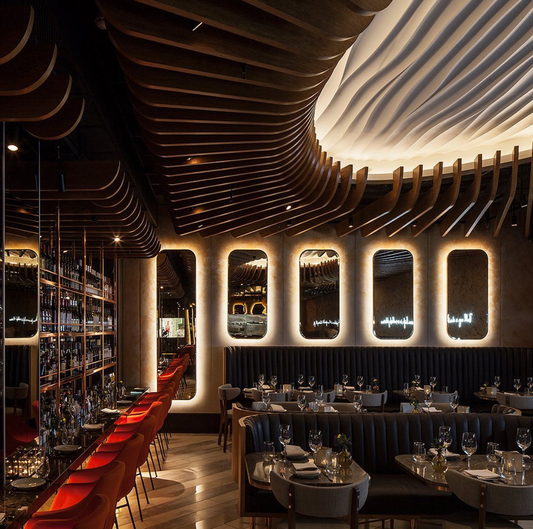 地中海风味餐厅HAZ Bar & Restaurant 英国 伦敦 酒吧 异形吊顶 logo设计 vi设计 空间设计
