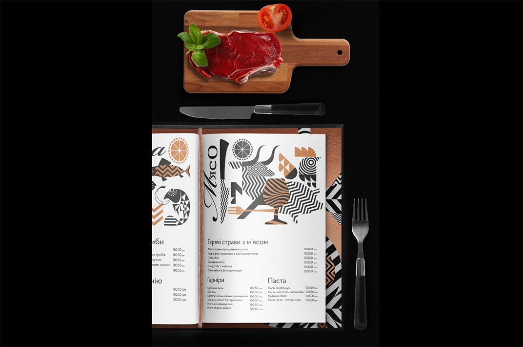 餐厅VINOTEKA wine meat fish 乌克兰 现代主义 构成 插图 鱼 logo设计 vi设计 空间设计