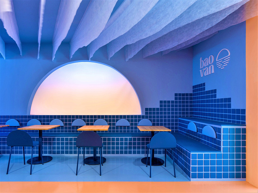 西班牙刈包专卖店「Baovan」西班牙 主题餐厅 海滩 森林 夕阳 绿色 蓝色 橙色 logo设计 vi设计 空间设计