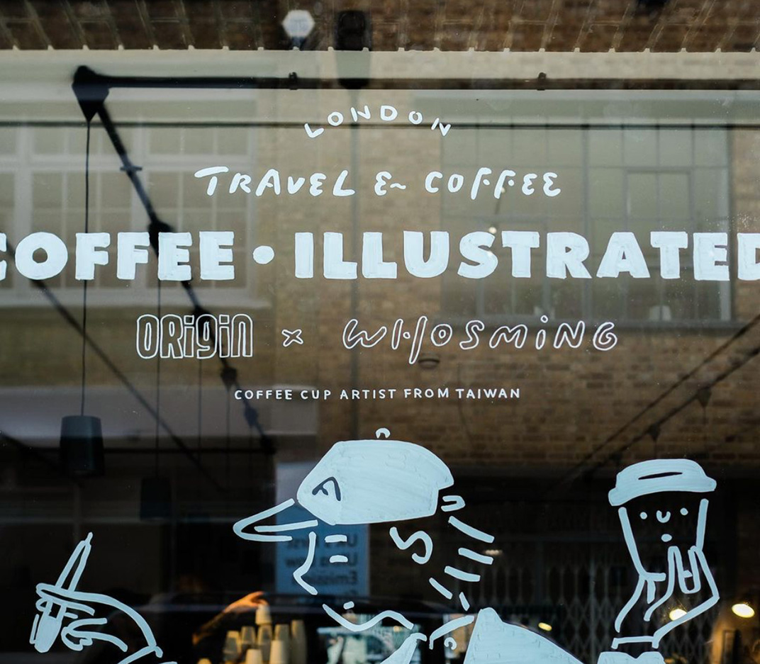 手绘咖啡杯橱窗设计 英国 伦敦 上海 咖啡店 手绘 插画设计 logo设计 vi设计 空间设计