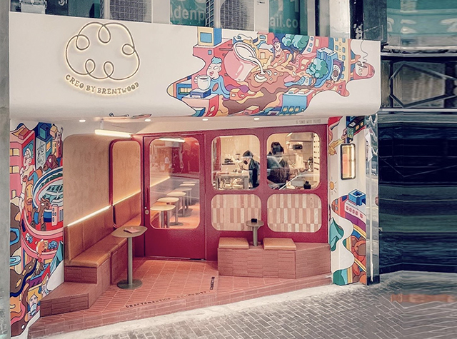 插画墙身cafe咖啡店Creo by Brentwood，香港