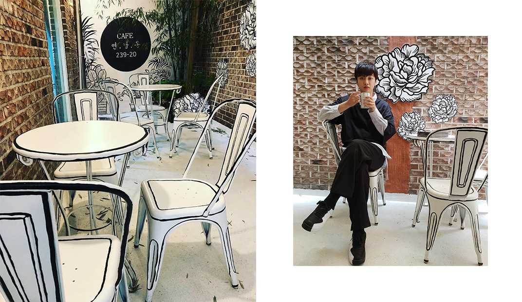 首尔一家咖啡馆使用巧妙的轮廓线看起来像二维卡通 餐厅LOGO VI空间设计 全球餐饮研究所 视觉餐饮 深圳武汉杭州上海广州北京