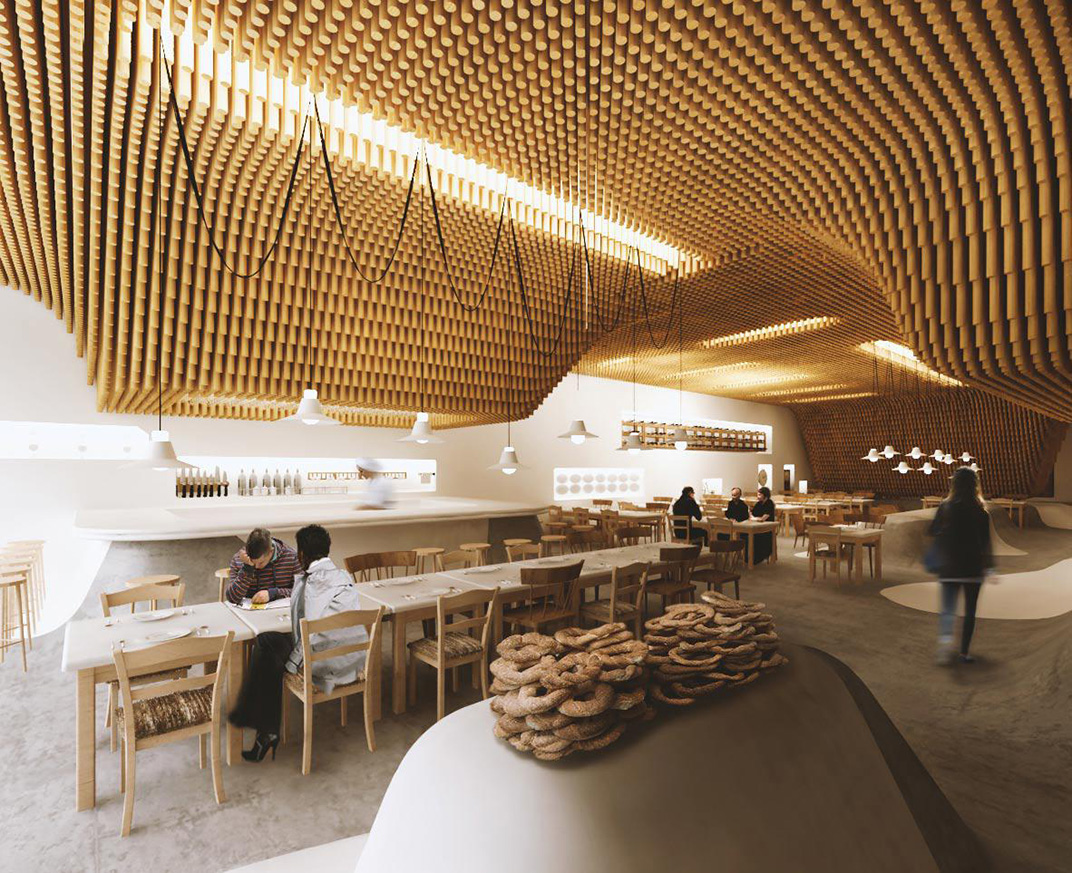 一家位于纽约市中心的希腊Deli餐厅 纽约 酒吧 木材 点状 阵列空间 餐厅LOGO VI设计 空间设计 视觉餐饮