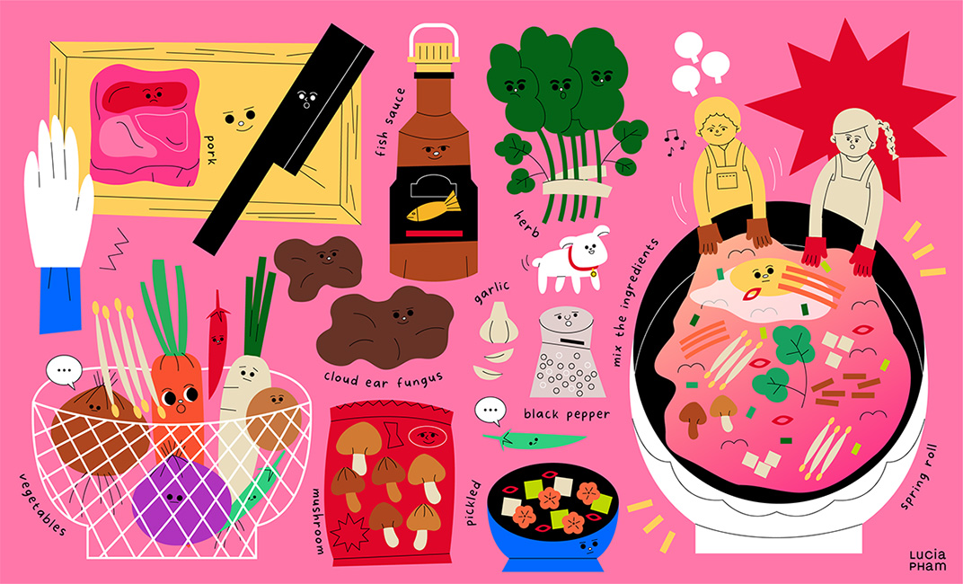 越南菜插图海报设计 越南 插画 插图 食材 手绘 海报设计 广告设计 logo设计 vi设计 空间设计 视觉餐饮