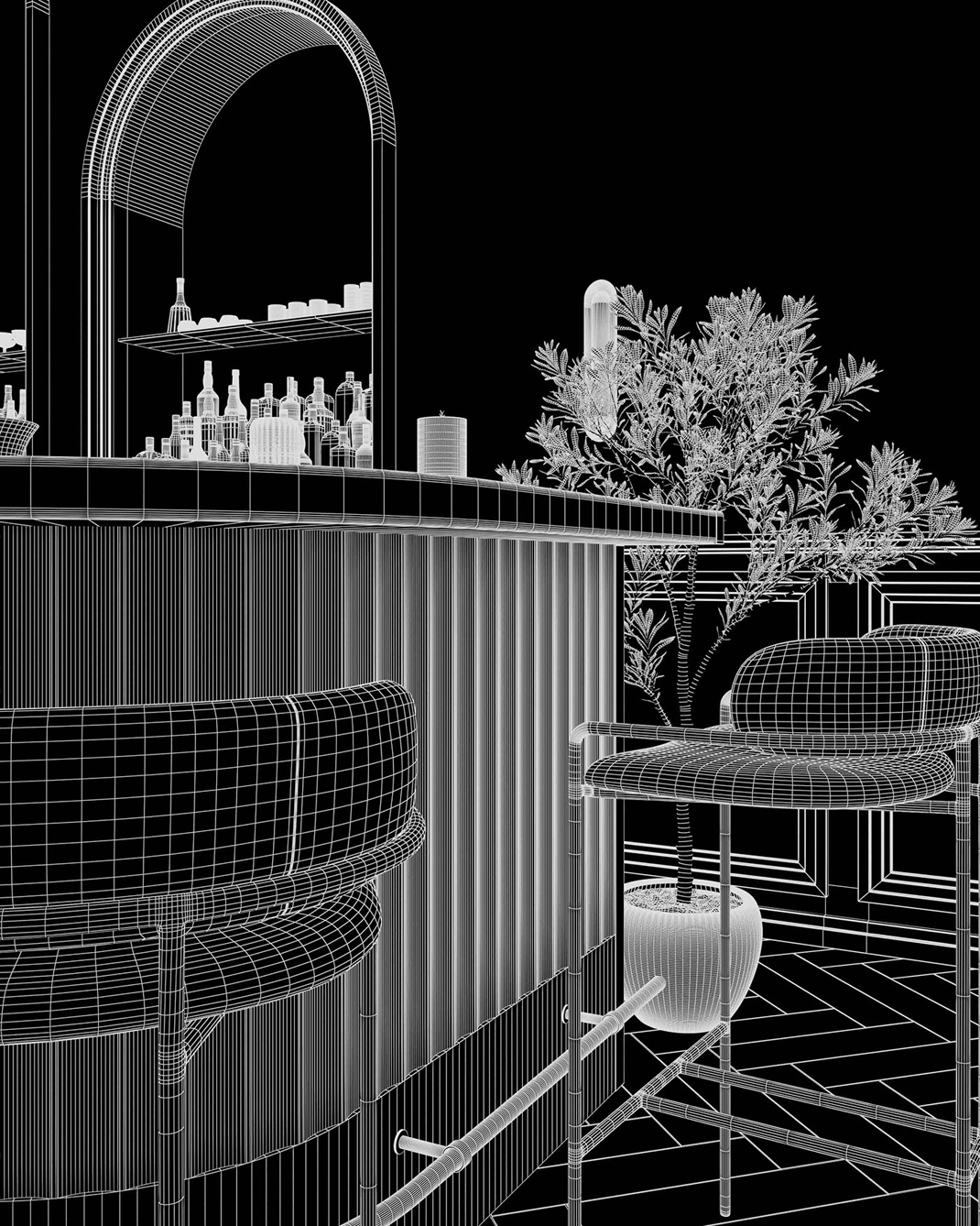 酒廊艺术装饰鸡尾酒吧。架构可视化与V射线下为3D工作室麦克斯。