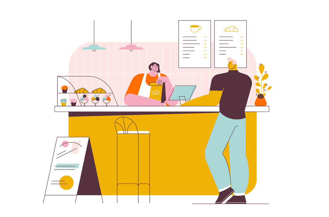 餐厅和咖啡厅矢量插图 乌克兰 咖啡馆 食物 插画 logo设计 vi设计 空间设计