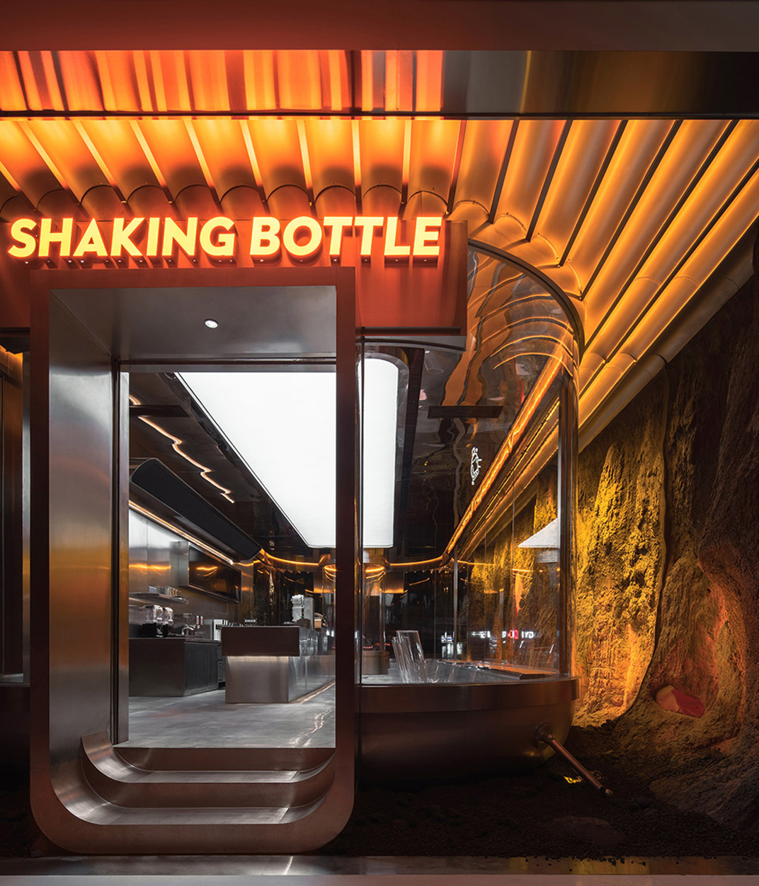 茶饮店SHAKING BOTTLE  成都 饮品店 石材 霓虹灯 超白玻璃 不锈钢 铝 亚克力 logo设计 vi设计 空间设计