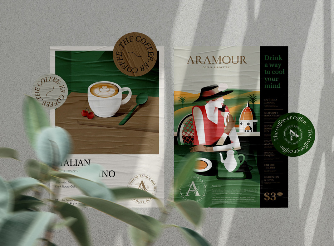 咖啡馆Aramour包装设计 越南 咖啡店 插画设计 包装设计 logo设计 vi设计 空间设计