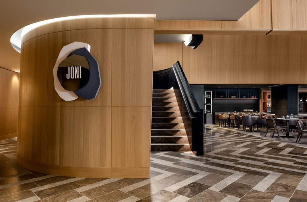 现代小酒馆Joni Restaurant 加拿大 多伦多 酒馆 方通 木饰面 logo设计 vi设计 空间设计