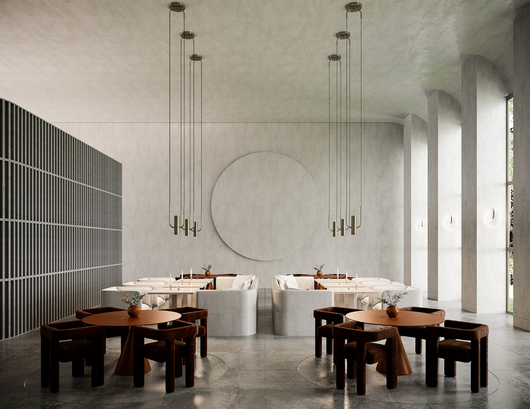 大道餐厅Avenue Restaurant 加拿大 圆形 不锈钢 水泥 logo设计 vi设计 空间设计