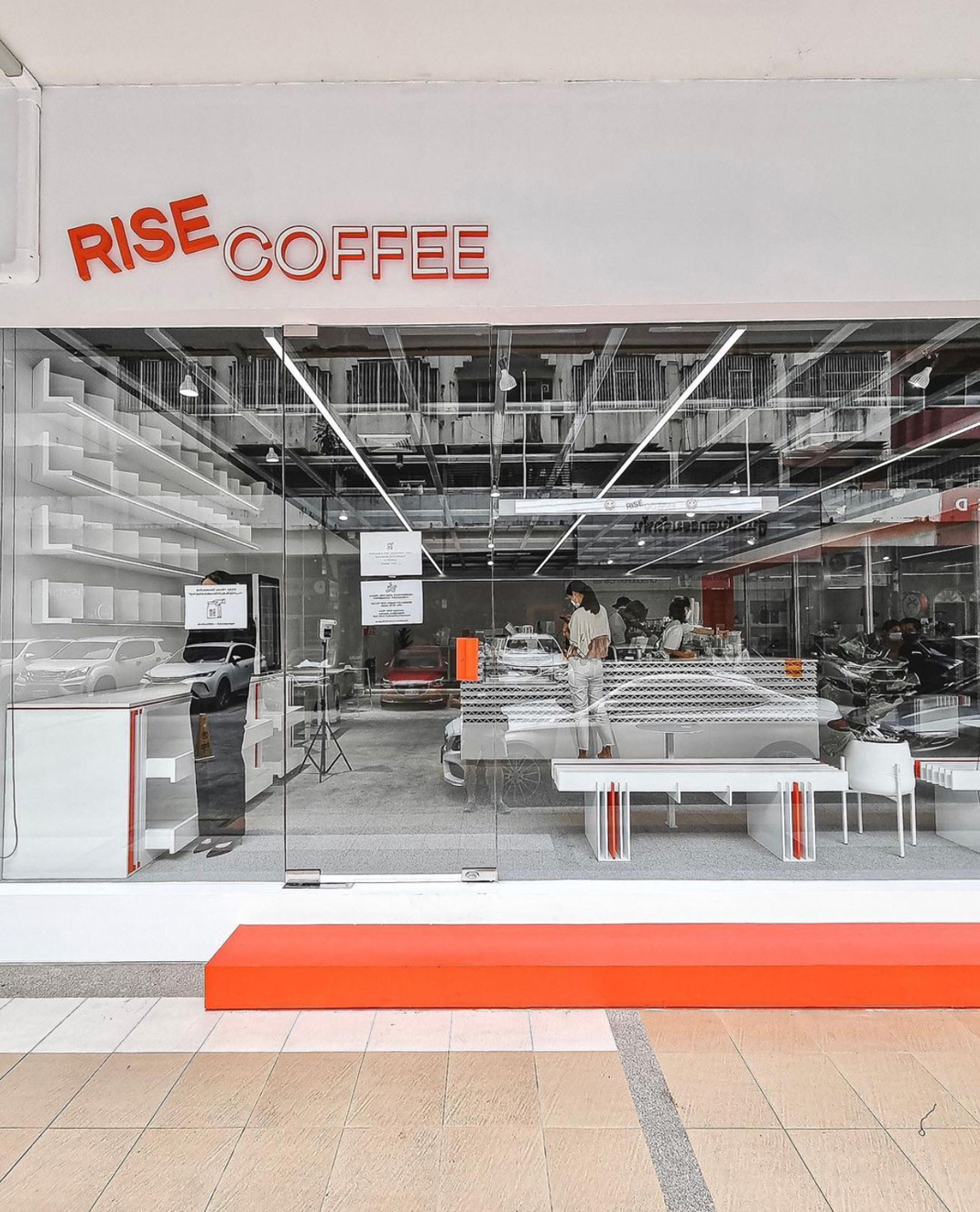 咖啡店RISE COFFEE 泰国 咖啡店 白色 橙色 logo设计 vi设计 空间设计