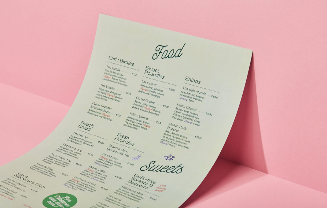 轻食餐厅Very, very LaLa 美国 轻食 素食 字体设计 插图设计 手提袋 粉色 logo设计 vi设计 空间设计