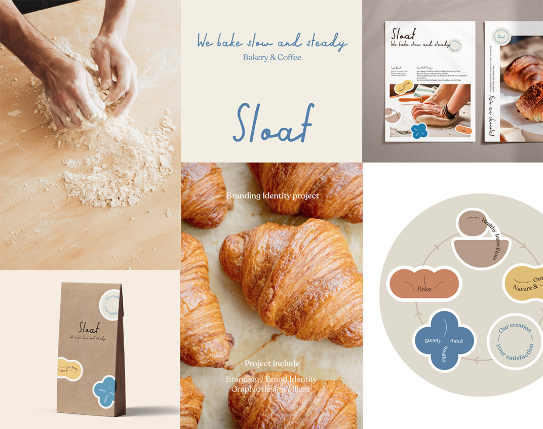 面包店品牌形象设计Sloaf 韩国 首尔 面包店 插图设计 包装设计 logo设计 vi设计 空间设计