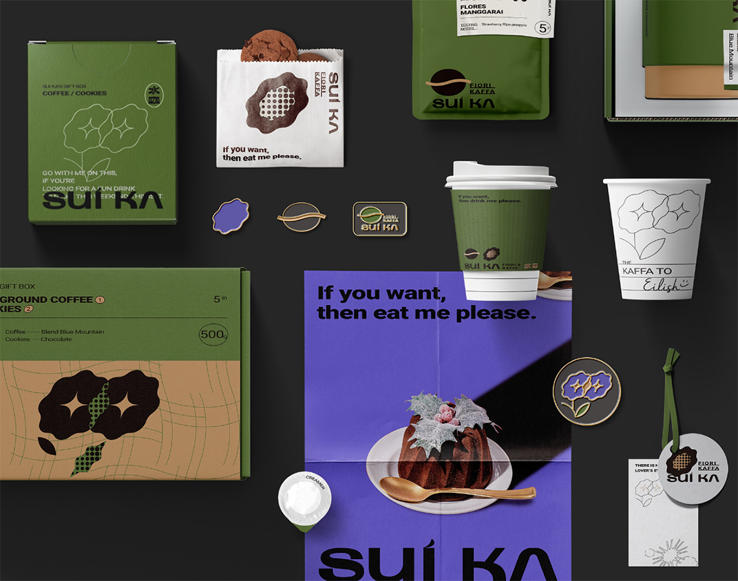 SUI KA水咖花艺咖啡 台湾 咖啡店 字体设计 徽章 帆布袋 logo设计 vi设计 空间设计