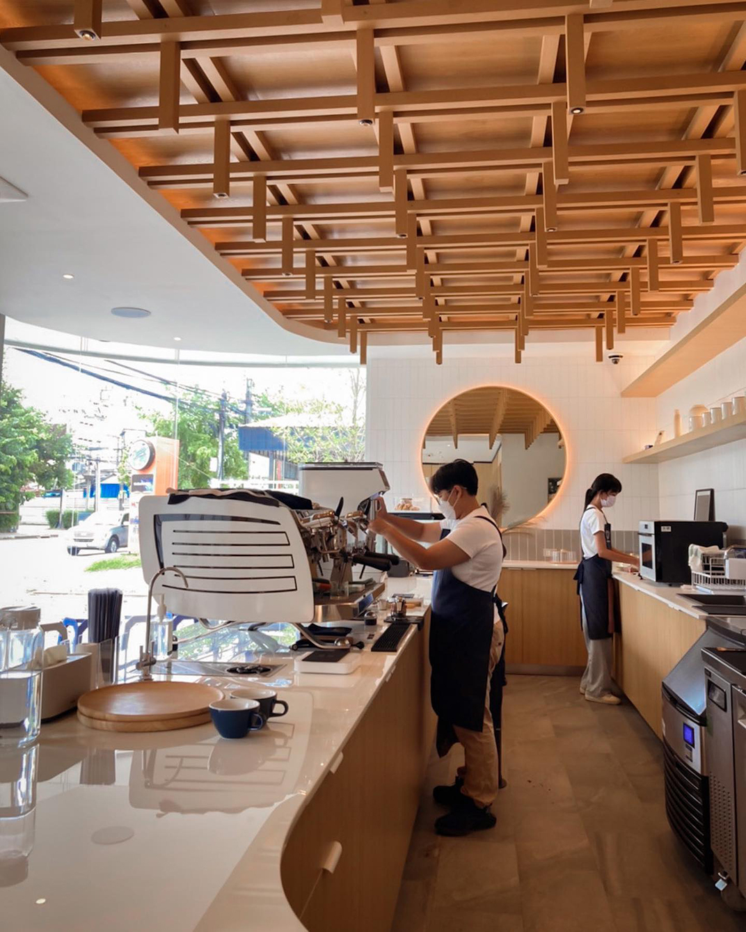 咖啡馆Curious Cafe 泰国 曼谷 咖啡馆 蓝色 格栅 logo设计 vi设计 空间设计