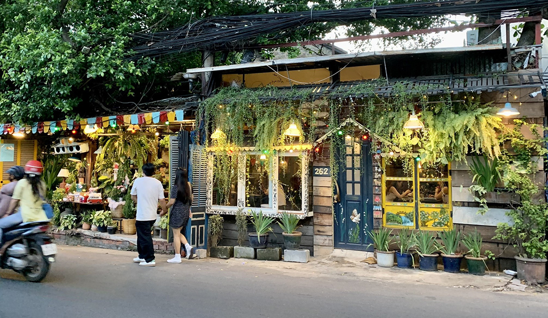 被绿植包围的咖啡馆空间，越南