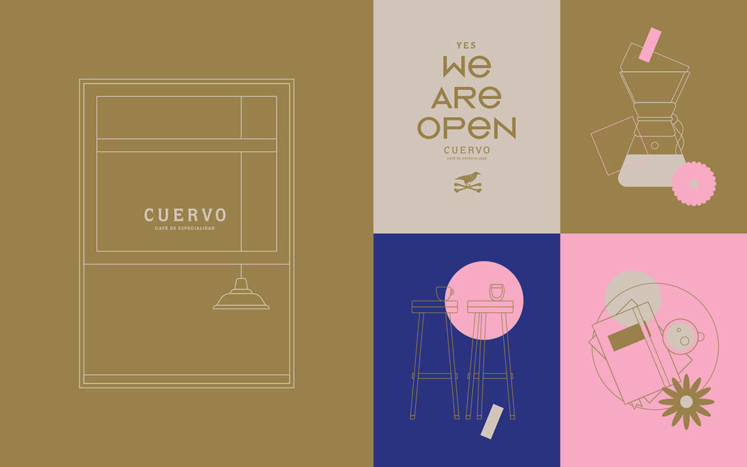 咖啡店插画设计Cuervo Café SS18 阿根廷 北京 上海 珠海 广州 武汉 杭州 佛山 香港 澳门 logo设计 vi设计 空间设计